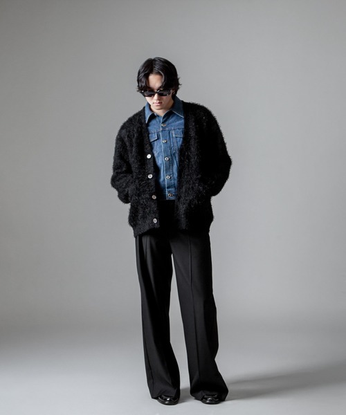 【GOODENOUGH】モヘア ラインニットカーディガン Sサイズ 日本製 GOODENOUGH 15AW ラインネルシャツやモヘアラインニット等 発売