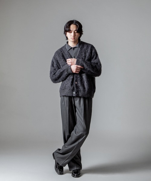 モヘアライク シャギーニット カーディガン / 短丈 ニット ZIP FIVE -White Line- カーディガン 「White Line