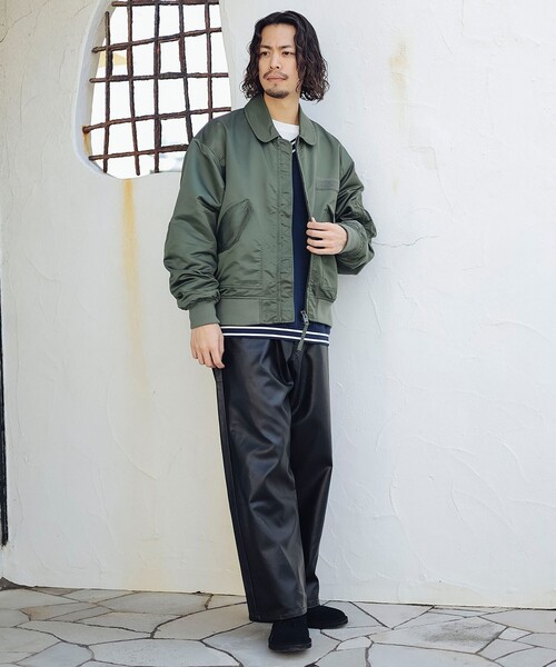 B：MING by BEAMS パンツ フェイクレザー ワイド メンズ