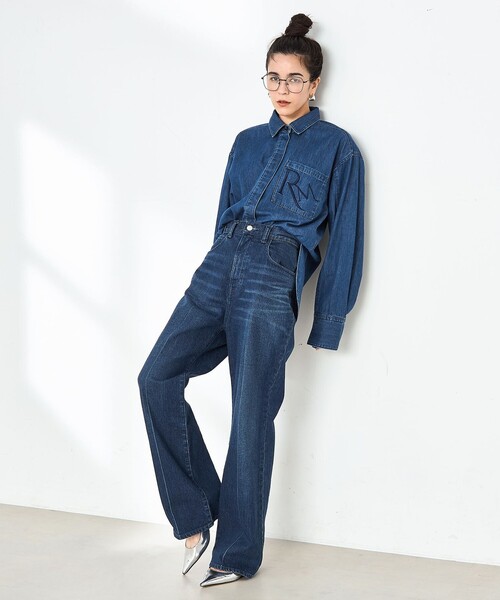 Rie Miller（リエミラー） ブラウス シャツ 「RM denim」刺繍入り