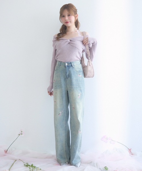 新品タグ付 MAISON MARBLE ビジューデニムパンツ MAISON MARBLEデニムのすべて】着痩せと履きやすさを追求した