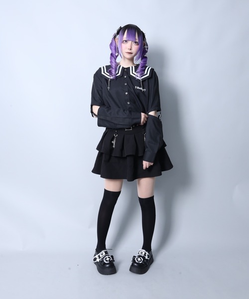 Amilige セーラー ブラウス Amilige ブラウス シャツ チェーンクロス付きセーラーショート