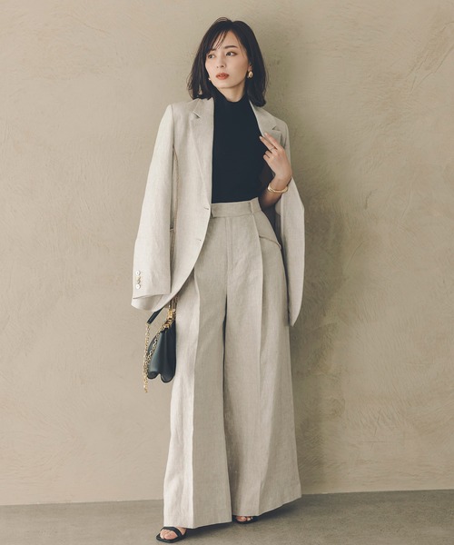 anuans（アニュアンス） パンツ リネンセミワイドパンツ レディース