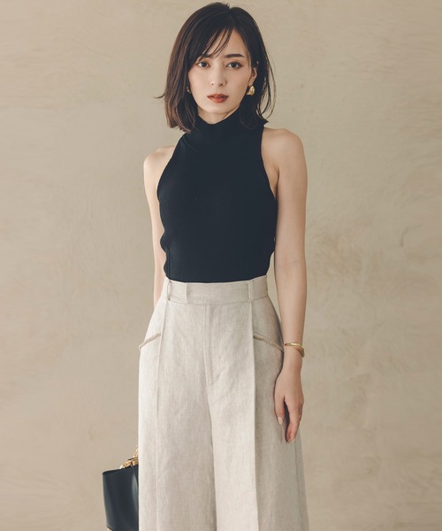 anuans（アニュアンス） パンツ リネンセミワイドパンツ レディース