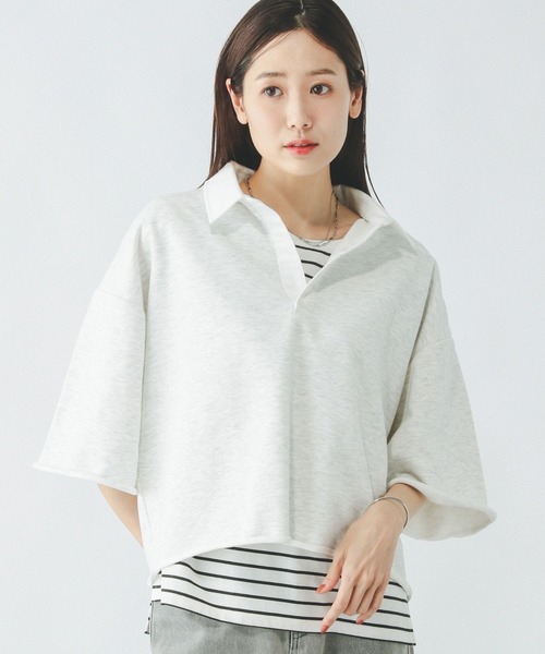GLOBAL WORK tシャツ 裏毛スキッパープルオーバー7分袖/289385