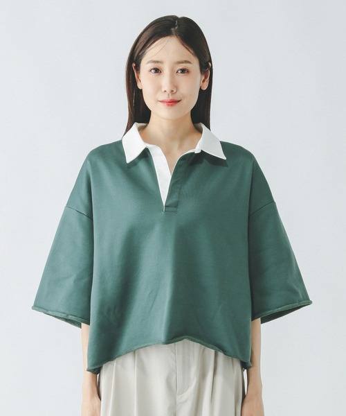GLOBAL WORK tシャツ 裏毛スキッパープルオーバー7分袖/289385