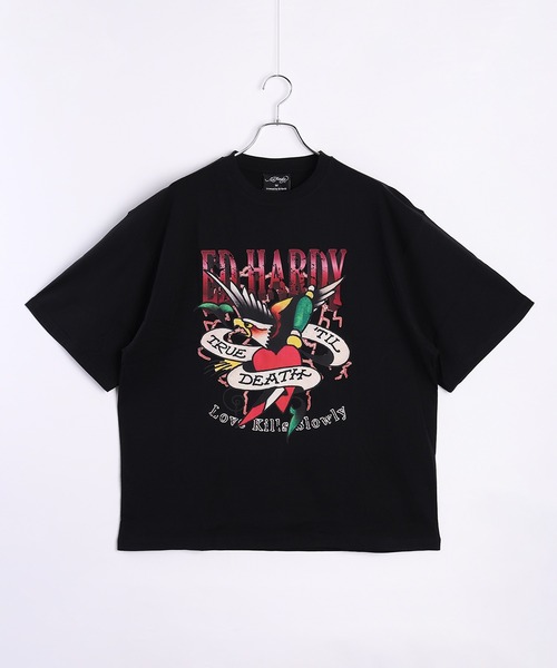 Ed Hardy tシャツ ルーズサイズ プリント半袖Tシャツ メンズ