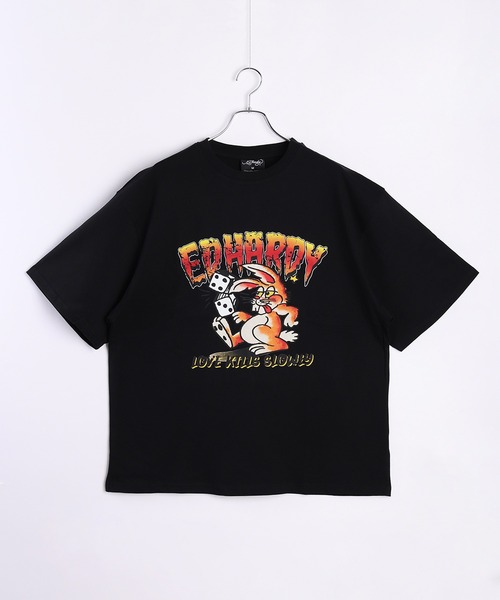Ed Hardy tシャツ ルーズサイズ プリント半袖Tシャツ メンズ