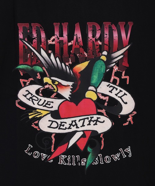 Ed Hardy tシャツ ルーズサイズ プリント半袖Tシャツ メンズ