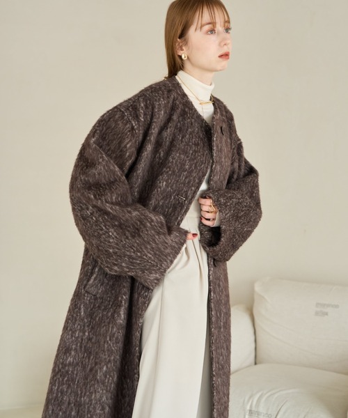 hinari（ヒナリ） ノーカラーコート FREE ブラウン レディース