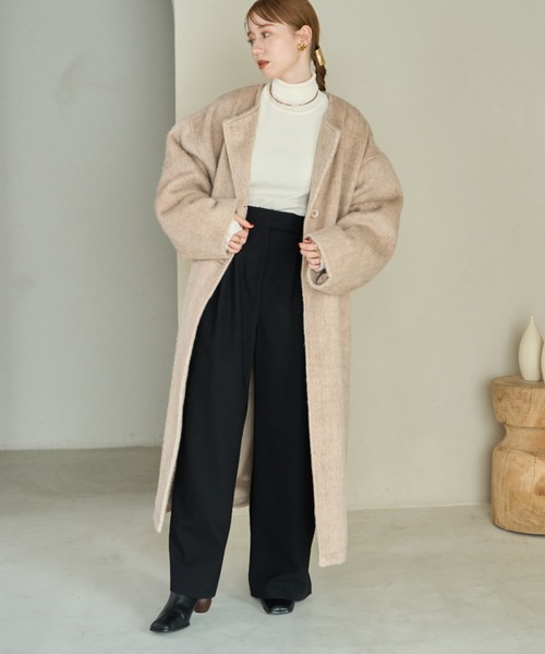 hinari（ヒナリ） ノーカラーコート FREE ブラウン レディース