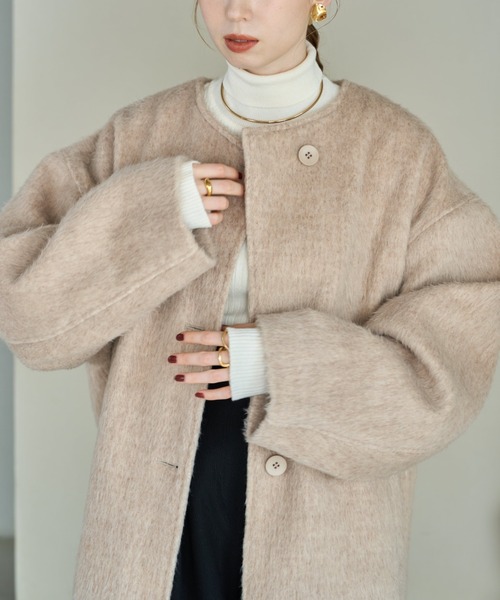 hinari（ヒナリ） ノーカラーコート FREE ブラウン レディース