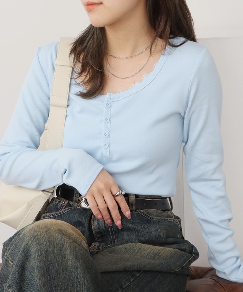 ROOP TOKYO tシャツ Henry Neck Lace Top / ヘンリーネック