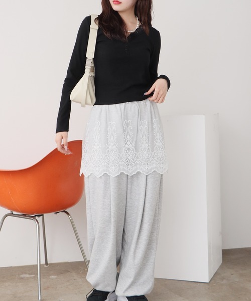 トップス ree ROOP TOKYO tシャツ Henry Neck Lace Top / ヘンリーネック