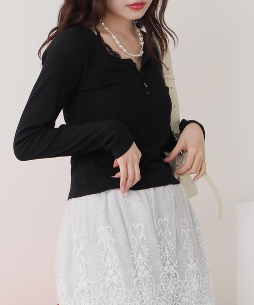 ROOP TOKYO tシャツ Henry Neck Lace Top / ヘンリーネック