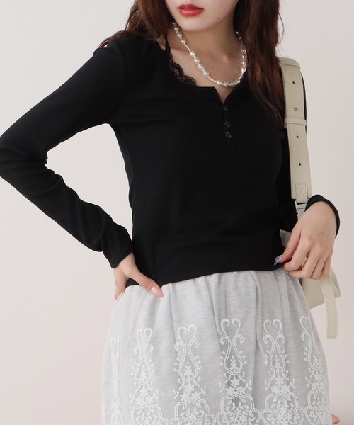 LANEUS 売れ筋商品|||ラネウス Tシャツ トップス レディース Tops Black SLY | LACE UP SLEEVE CUT トップス (Tシャツ・カットソー(長袖