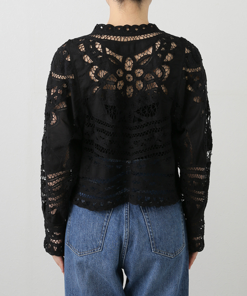【新品】Spick and Span バテンレース前開きブラウス　ブラック Spick＆Span ブラウス シャツ バテンレース前開きブラウス