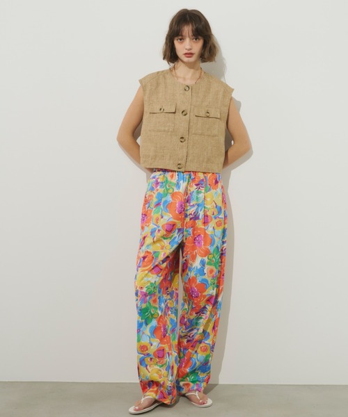 Unitage パンツ カラフルフラワープリントパンツ レディース