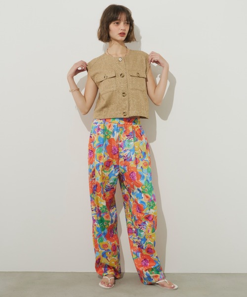 Unitage パンツ カラフルフラワープリントパンツ レディース