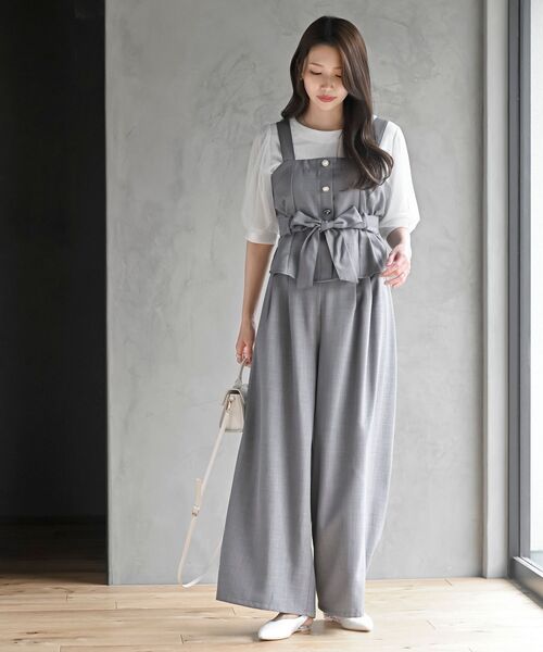 リエス　オシャレセットアップ♪ r・p・s セットアップ 多釦ビスチェ×ワイドパンツセットアップ