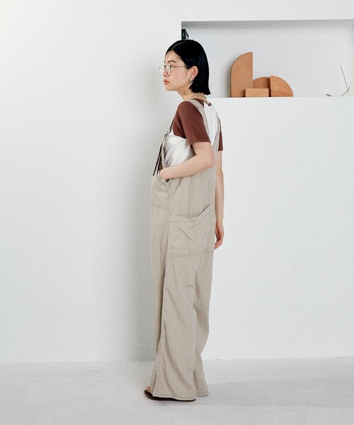 サロペット・オーバーオール・オールインワン eaphi  linen like fringe salopette Eaphi linen like fringe salopette（White Linen Fringe Denim