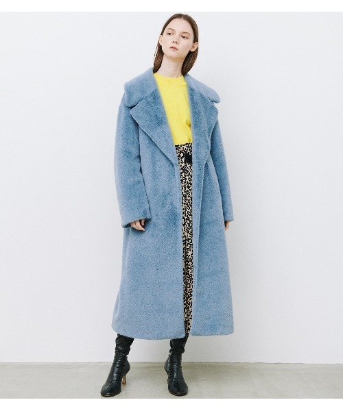 美品ルシェルブルー LE CIEL BLEU アルパカシャギージャケットコート ル シェル ブルー - LE CIEL BLEU | Hooded Double-Face Coat-Off