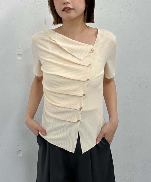 Tシャツ フリル アシンメトリー ストライプ オレンジ ボタン取り外し可能 楽天市場】Tシャツ フリル アシンメトリー ストライプ オレンジ
