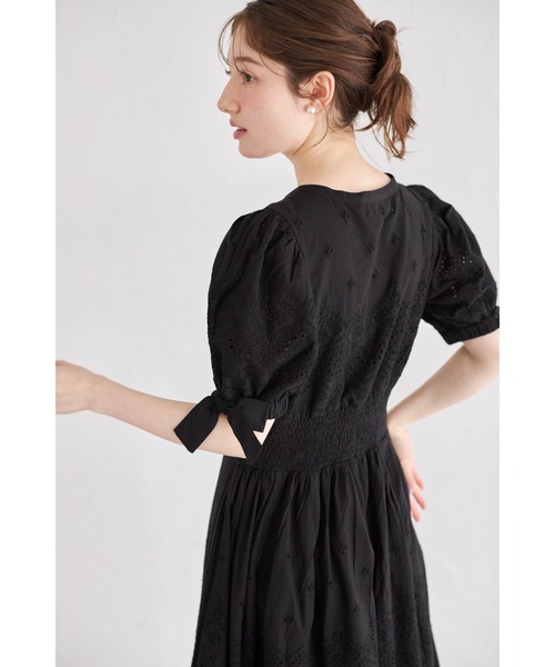 tocco closet ワンピース 袖口リボン付きパール釦コットンレース
