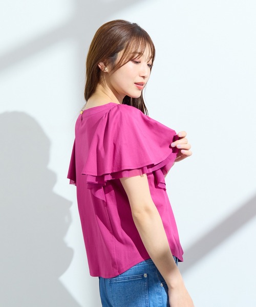 tシャツ 「手洗い可」フリル袖カットソー レディース