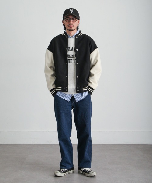 「ZIP FIVE」 スタジャン X-LARGE ブラック×ホワイト メンズ_画像6