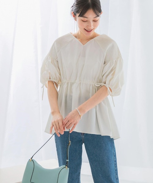 tシャツ ピンタックウエストマークブラウス レディース