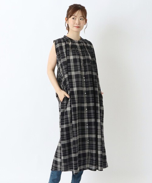 チェック柄ノースリーブワンピース one'sterrace ワンピース コットン先染めチェック柄ノースリーブ