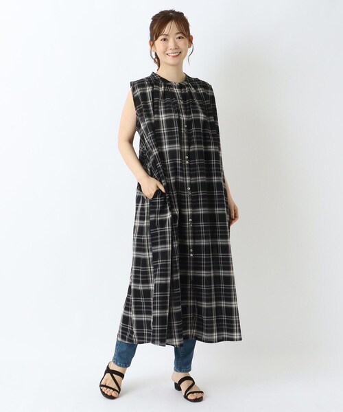 bonpoint 12a ノースリーブチェック柄ワンピース 大きいサイズ チェック柄ノースリーブワンピース（OtonaSMILE