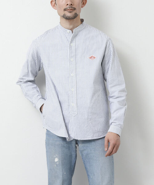 美品DANTON ホワイトストライプ 長袖シャツ 38 ◇[DT-B0279LCT]DANTON(ダントン) ストライプバンドカラーシャツ