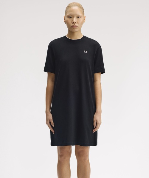 FRED PERRY❤ ブラック 半袖ワンピース FRED PERRY ワンピース Tipped Pique T-Shirt Dress/ティップ