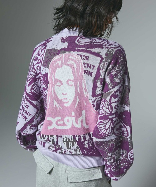 X-girl ガーディガン ニット セーター X-girl エックスガール ZEBRA KNIT CARDIGAN カーディガン