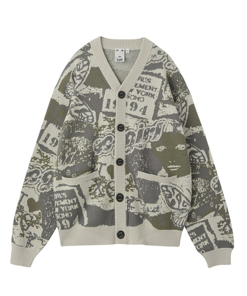 X-girl カーディガン COLLAGE GRAPHIC JACQUARD KNIT CARDIGAN