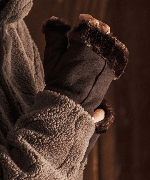 手袋 mko13025-Faux Mouton Fingerless Gloves フィンガーレスグローブ(AG05-023acf) メンズ