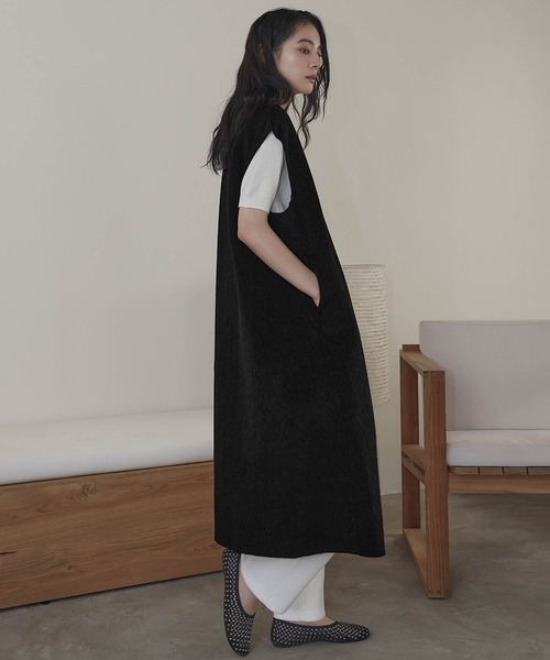 【NEW】エルフランク（ELFRANK）/【ウール70％】オーバーシルエット Vネック ロングジレ ELFRANK ベスト ジレ 「2025AW」「ウール70％」オーバーシルエット V