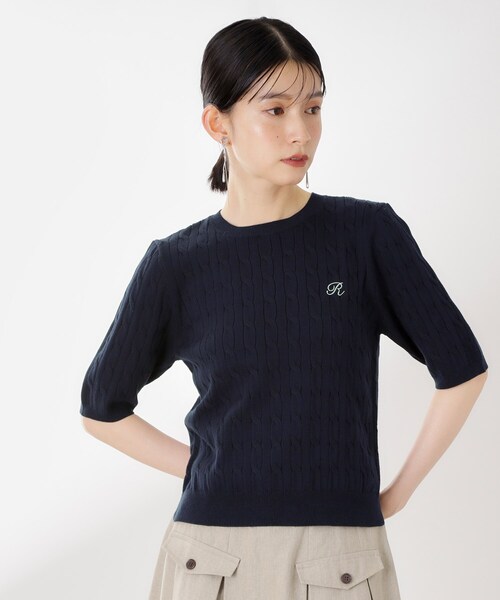 THE SHOP TK ニット セーター ワンポイント刺繍ケーブル半袖ニット