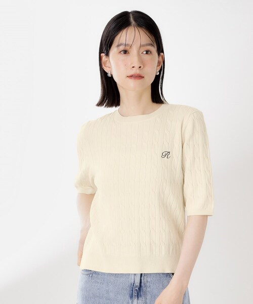 THE SHOP TK ニット セーター ワンポイント刺繍ケーブル半袖ニット