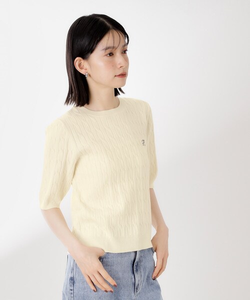 THE SHOP TK ニット セーター ワンポイント刺繍ケーブル半袖ニット