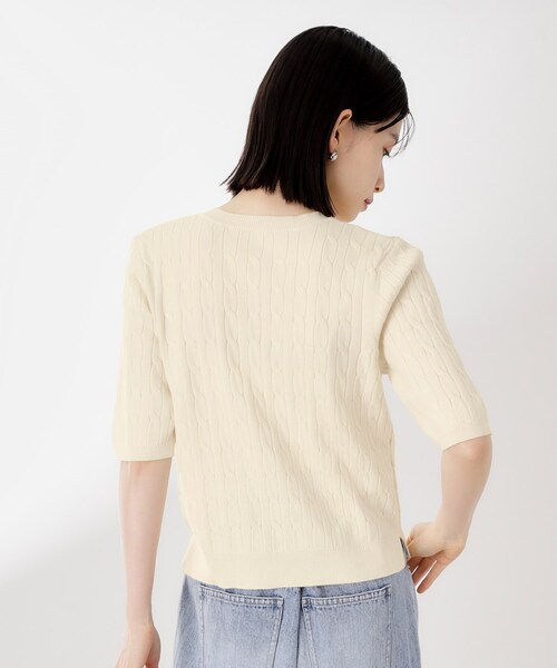 THE SHOP TK ニット セーター ワンポイント刺繍ケーブル半袖ニット