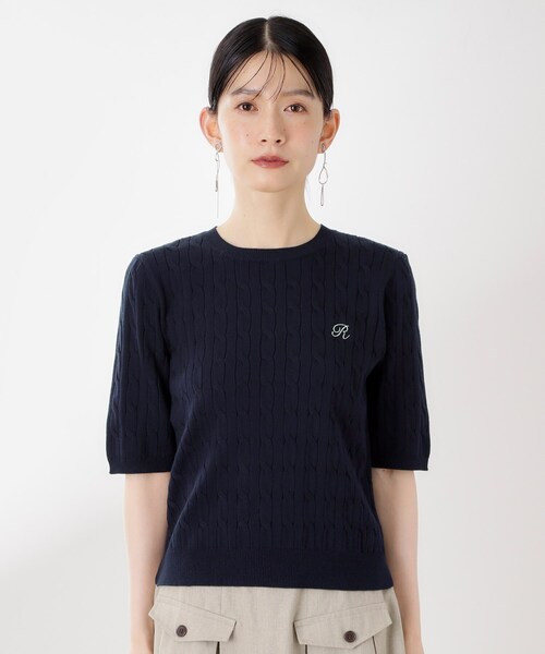 THE SHOP TK ニット セーター ワンポイント刺繍ケーブル半袖ニット