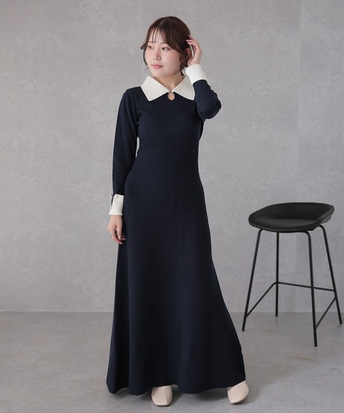Lace Ladies（レースレディース） ワンピース 配色 襟付き パール