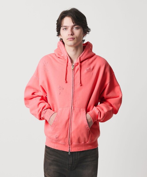モンキータイム（monkey time）/フレンチテリー ディストレスト フルジップ フーディー monkey time BEAUTY＆YOUTH UNITED ARROWS パーカー フレンチテリー