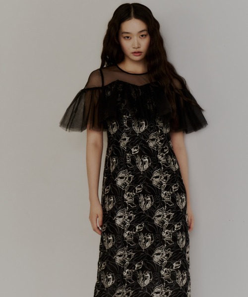 ANDRESD ドレス チュールフリルエンブロイダリードレス / tulle frills