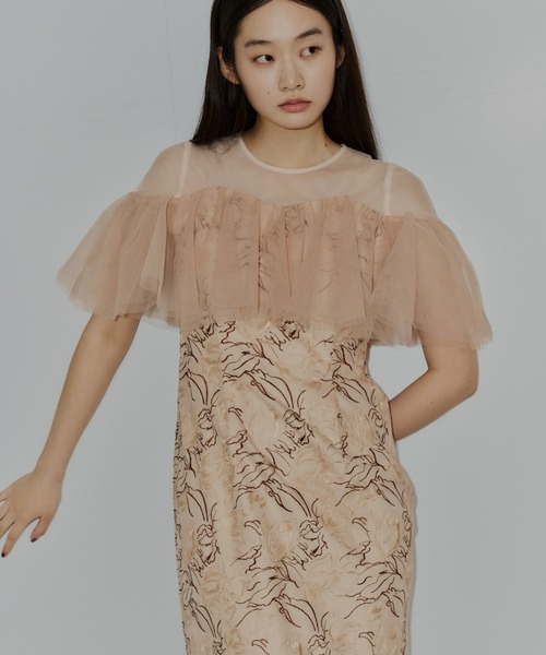 ANDRESD ドレス チュールフリルエンブロイダリードレス / tulle frills