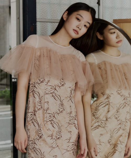 ANDRESD ドレス チュールフリルエンブロイダリードレス / tulle frills