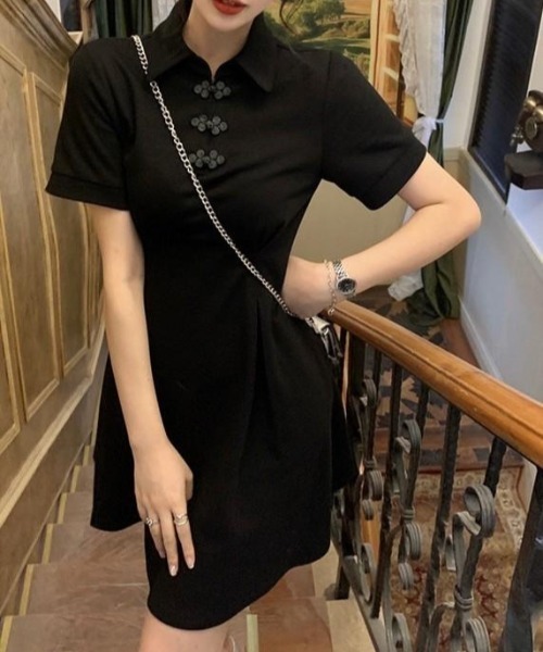 「almo」 半袖ワンピース FREE ブラック レディース_画像3